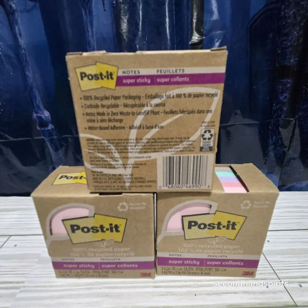 100% Recycled Paper Super Sticky Post It Notes, 3